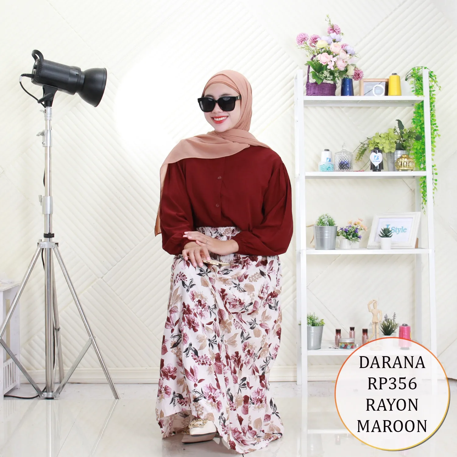 Darana Setelan Rok Bahan Rayon Motif Printing Ful Kancing Lengan Karet