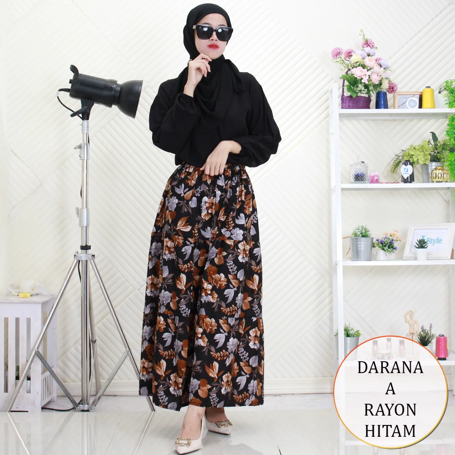 Darana Setelan Rok Bahan Rayon Motif Printing Ful Kancing Lengan Karet