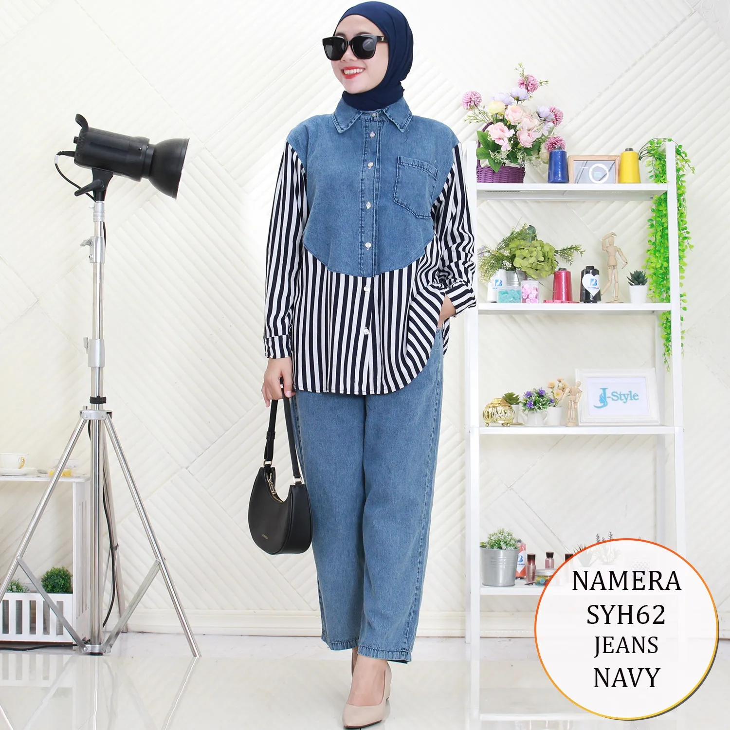 Namera Setelan Jeans Mix Rayon SYH62 Jean wash - bajubaru.id, Belanja Online di bajubaru.id saja 