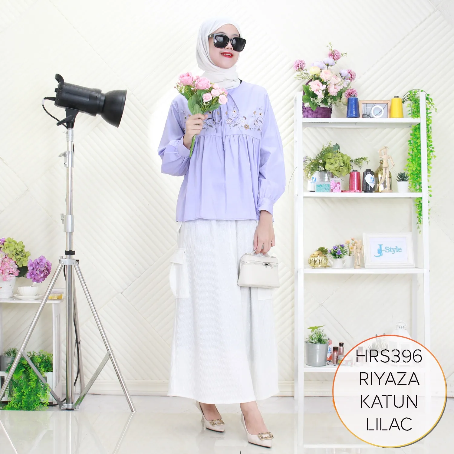 Riyaza Atasan Bordir Bahan Poplin Lengan Kancing