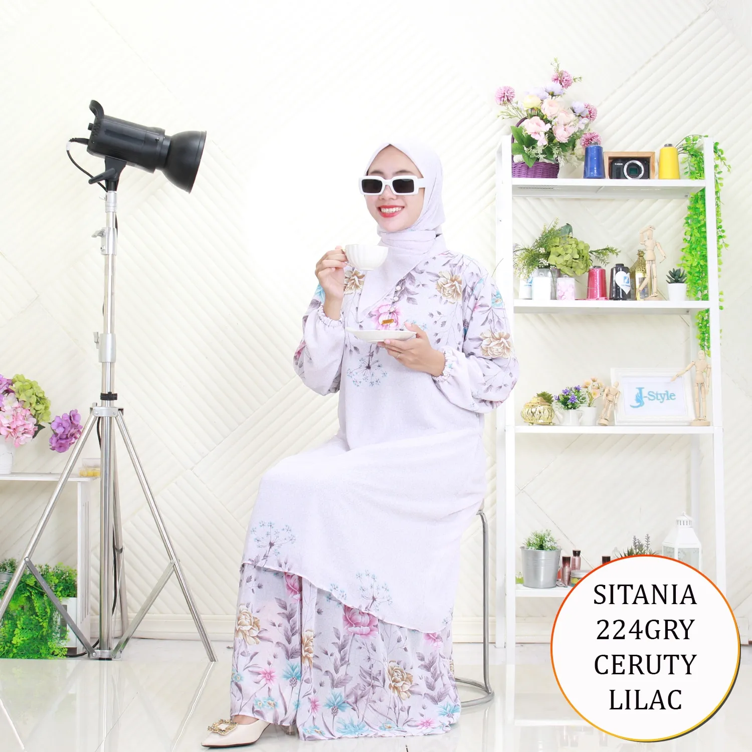 Sitania Gamis Ceruty Set Hijab Motif Printing Busui Kancing