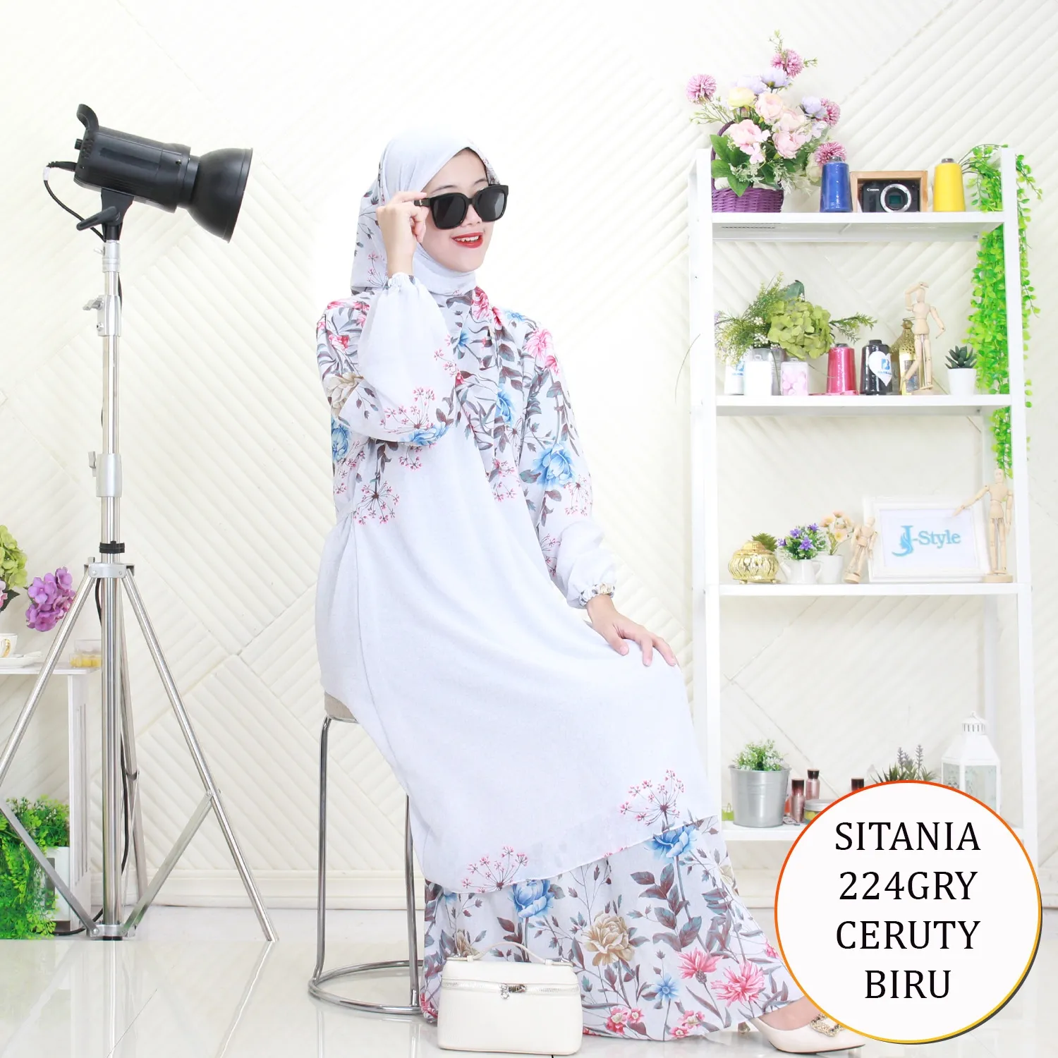 Sitania Gamis Ceruty Set Hijab Motif Printing Busui Kancing