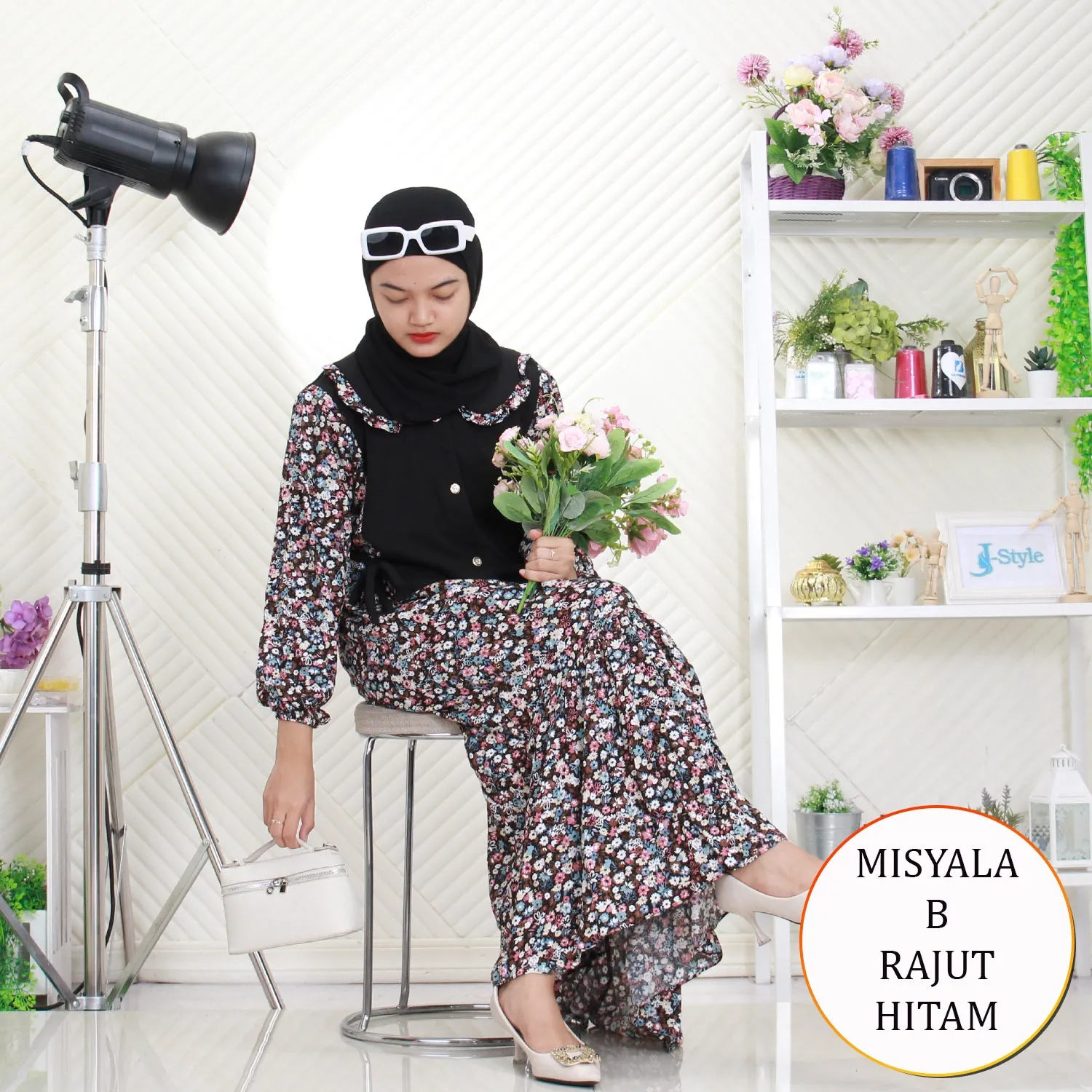 Misyala Midi Dress Rajut Mix Rayon Motif Print Kancing Variasi