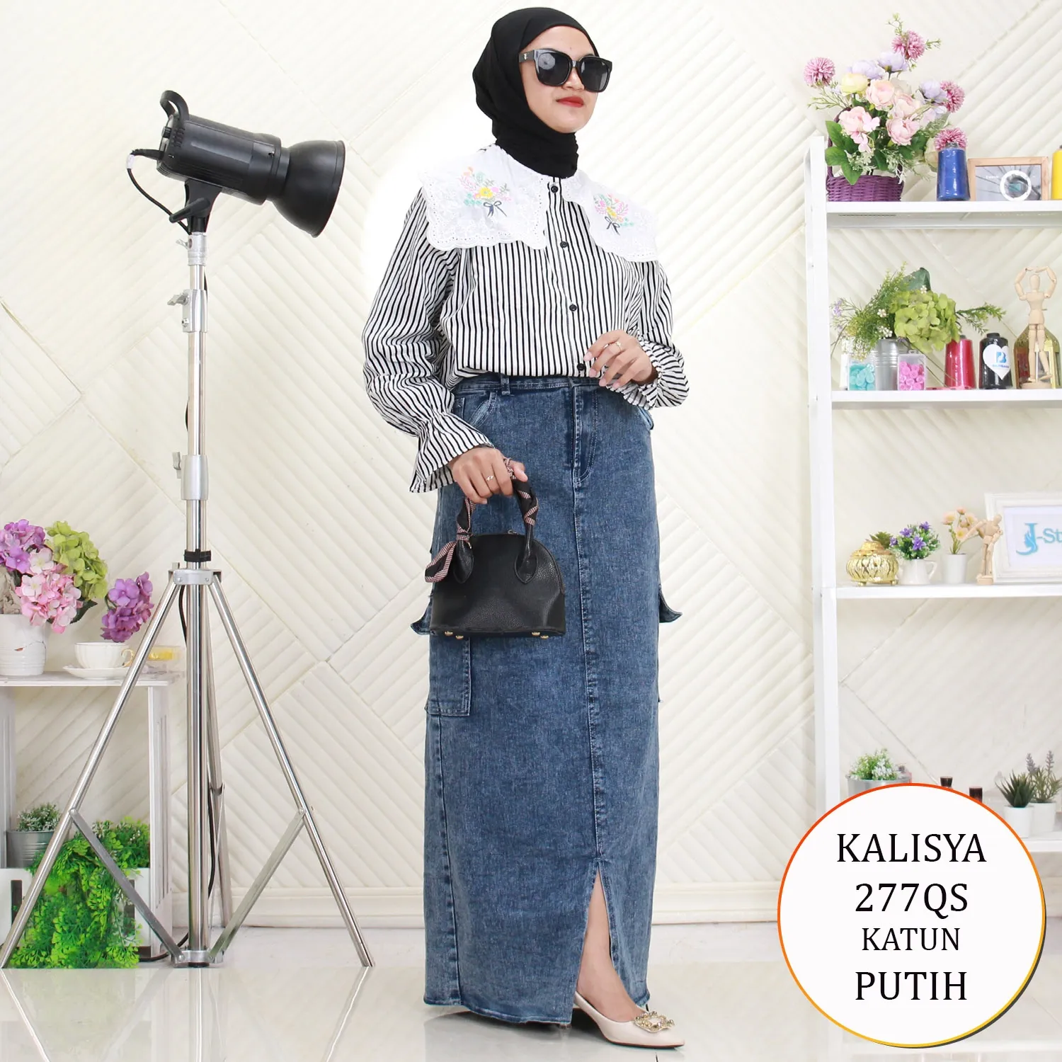 Kalisya Kemeja Blouse Katun Motif Salur Full Kancing