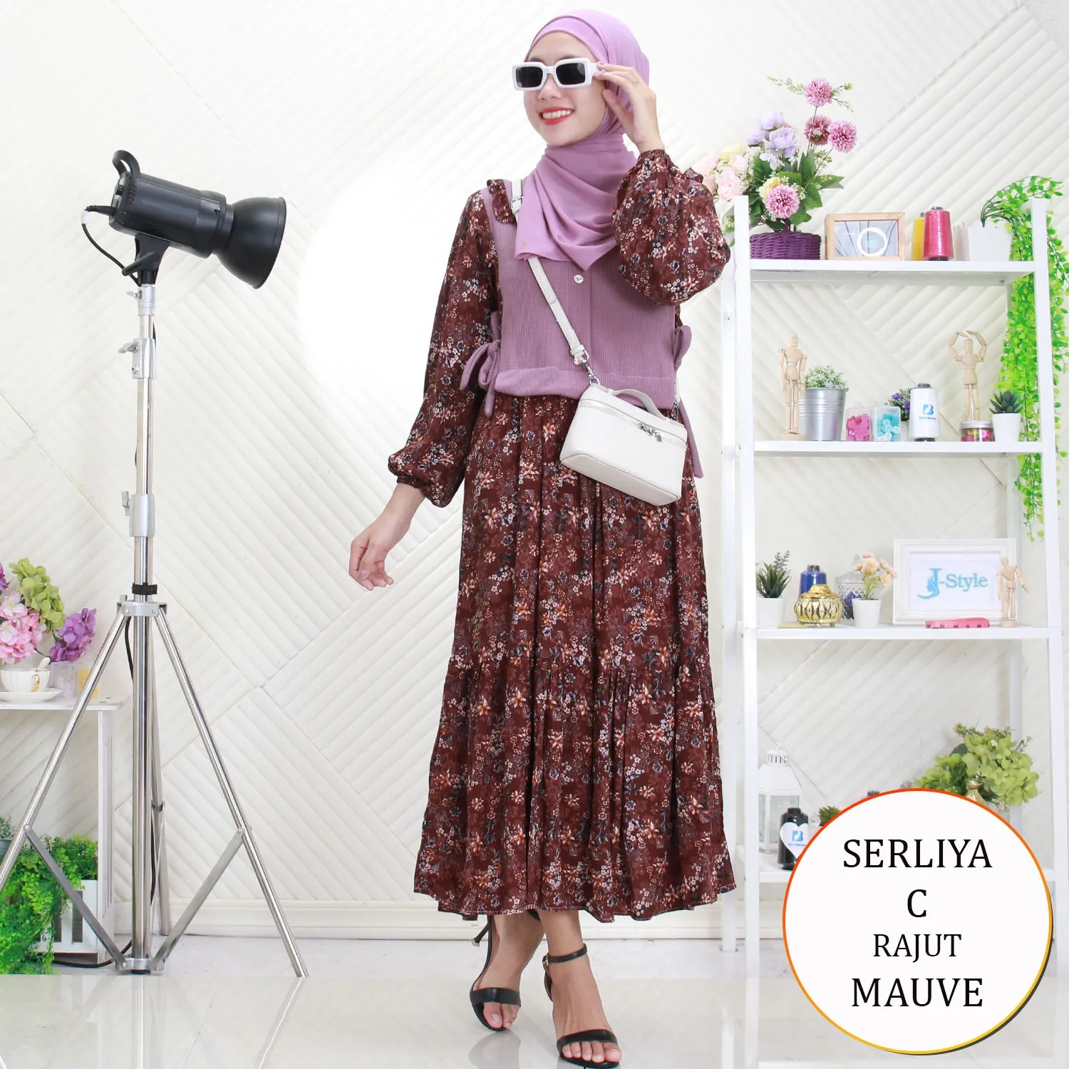 Serliya Midi Dress Rajut Mix Rayon Motif Printing Variasi Kancing