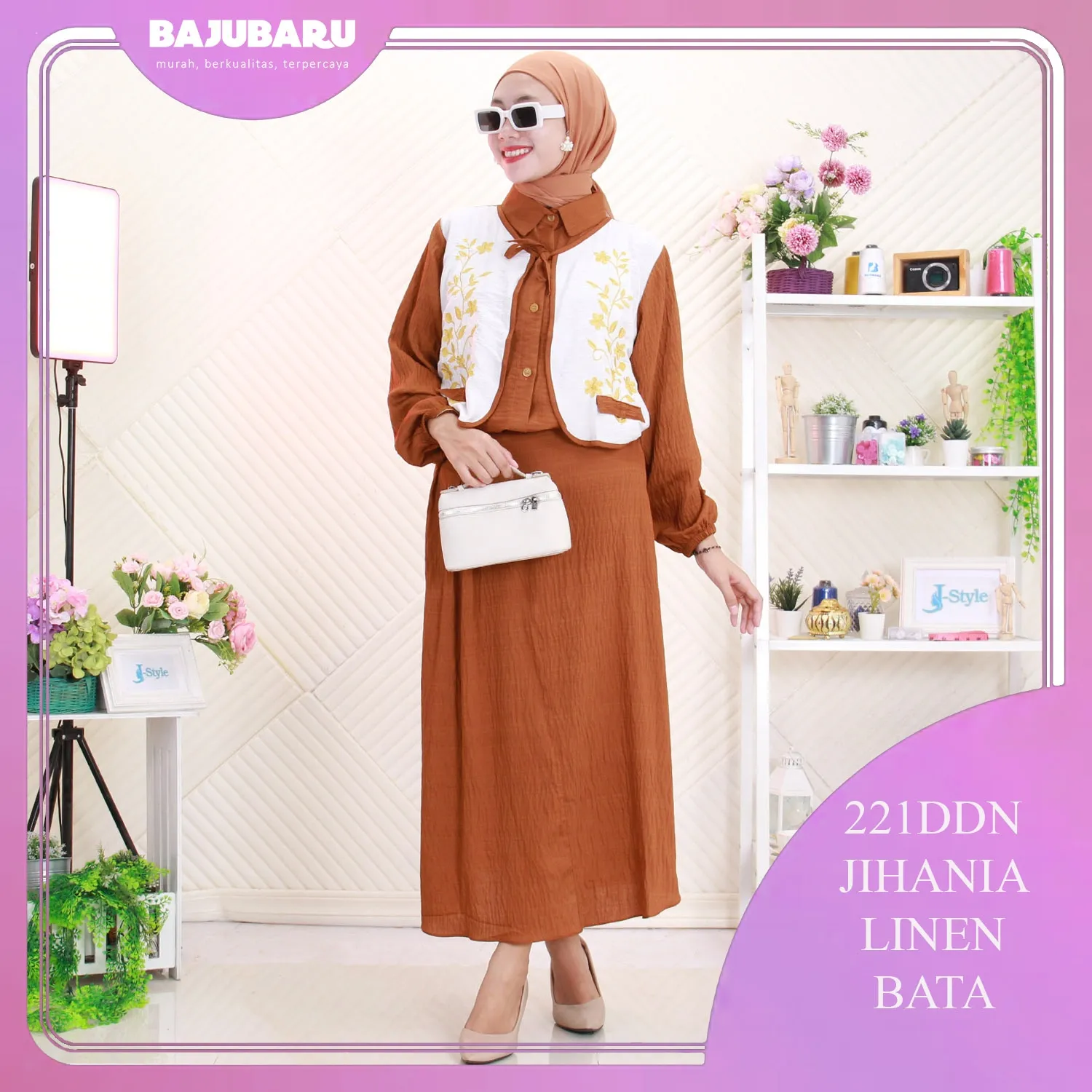 Jihania Setelan Rok Linen Rompi Nyatu Motif Bordir Full Kancing 221DDN Linen - bajubaru.id, Belanja Online di bajubaru.id saja 