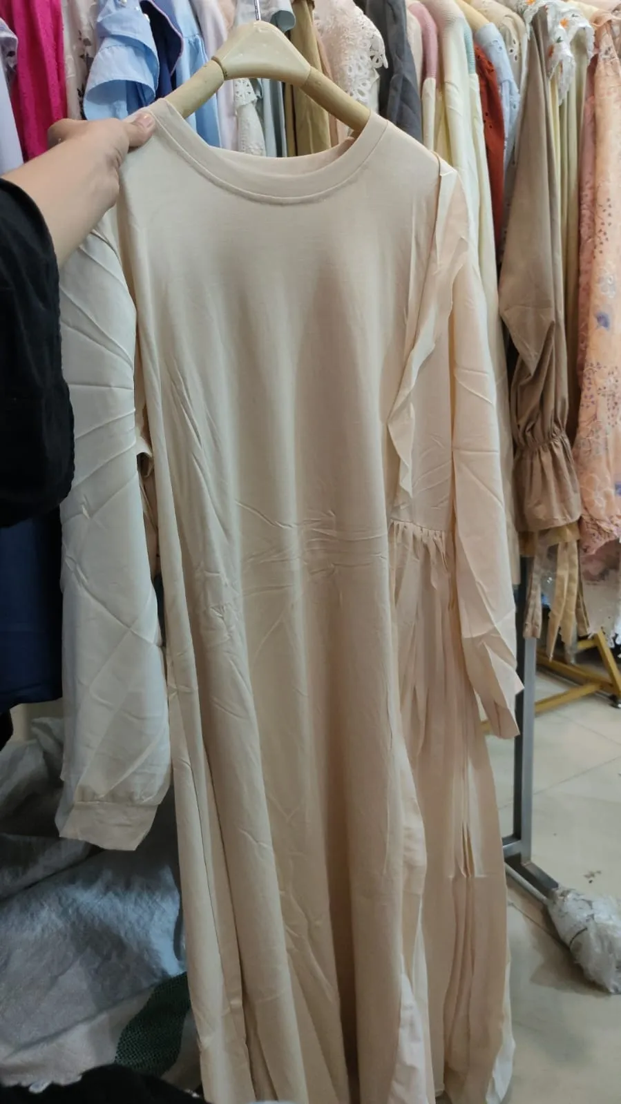 Yunikae Midi Dress Spandek Mix Katun Lipit Ruffle Depan