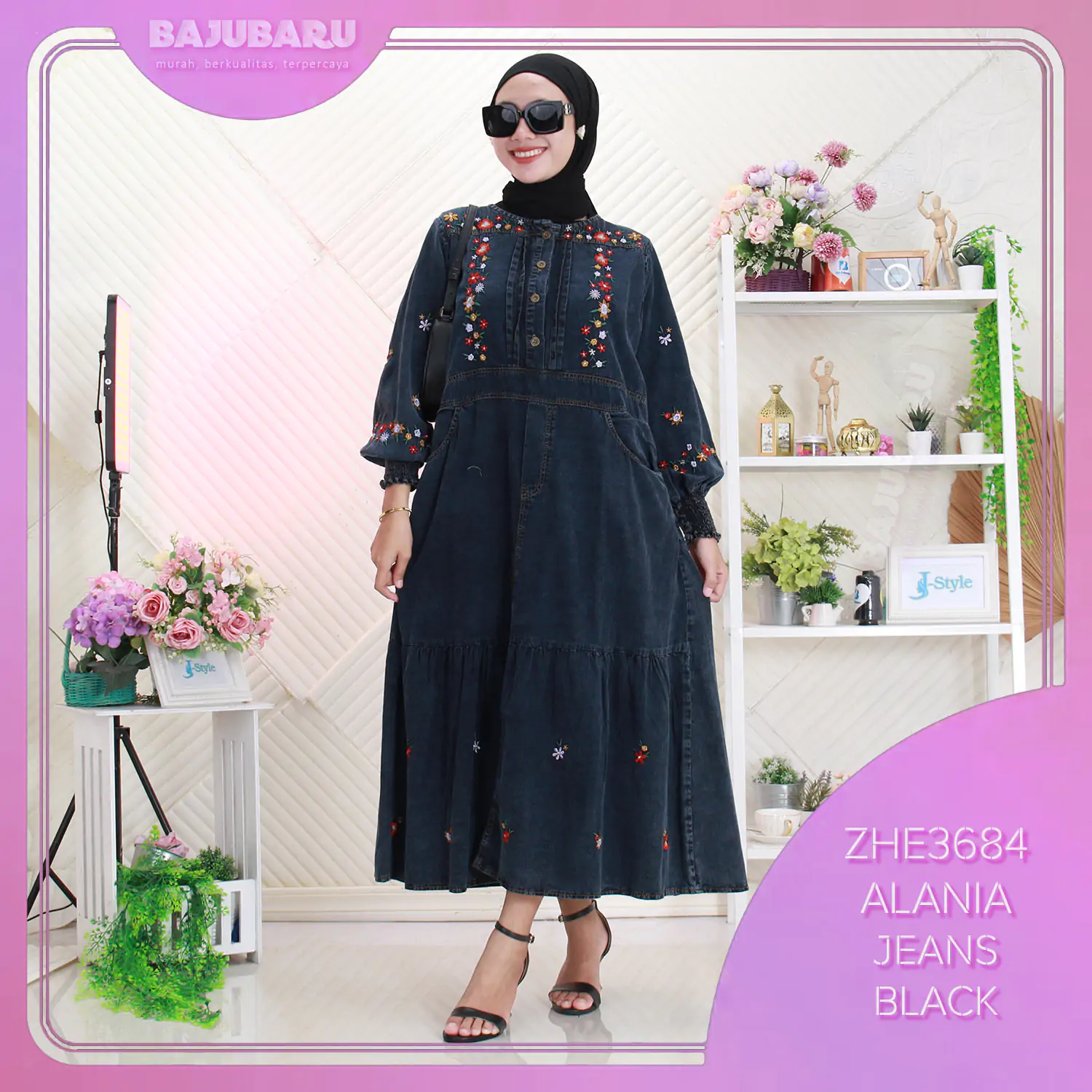 Alania Midi Dress Wanita Lengan Panjang Busui Friendly Jeans