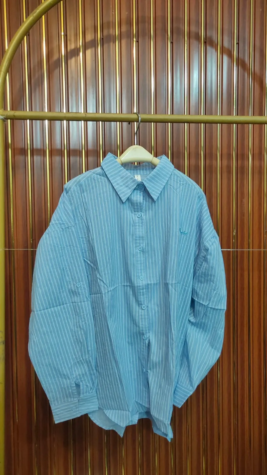 Terda Atasan Kemeja Wanita Lengan Panjang Katun Salur ALL SIZE