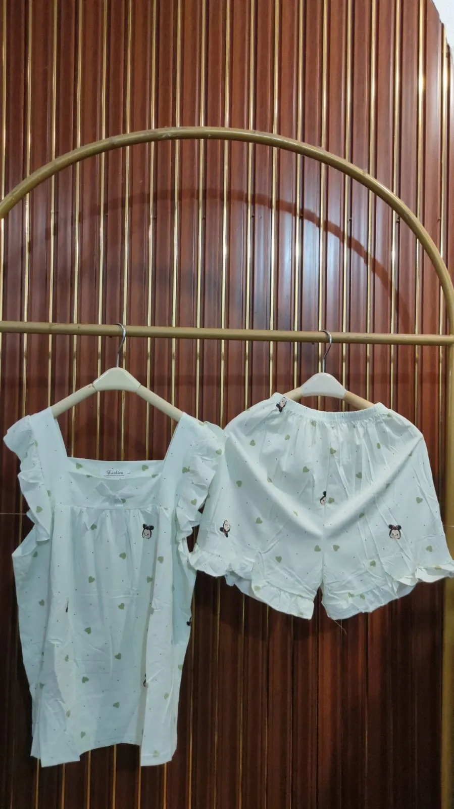 Mikia Setelan Celana Pendek Wanita Lengan Singlet Kaos Katun Printing