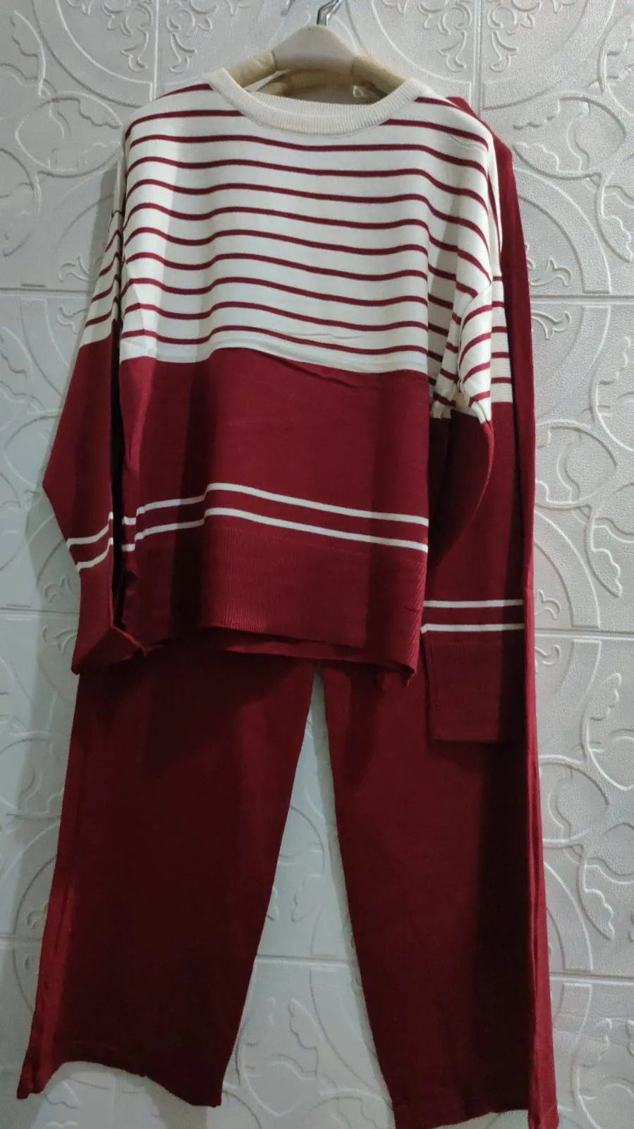 Laifa Setelan Oneset Celana Panjang Wanita Salur Rajut Bkk