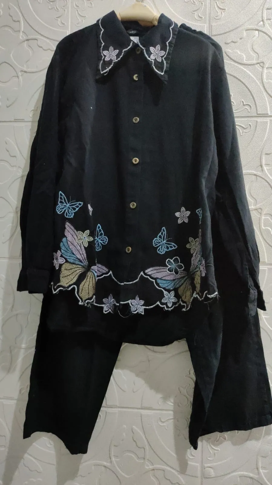 Kakcinta Setelan Celana Wanita 2in1 Full Kancing Bordir Jeans Wash