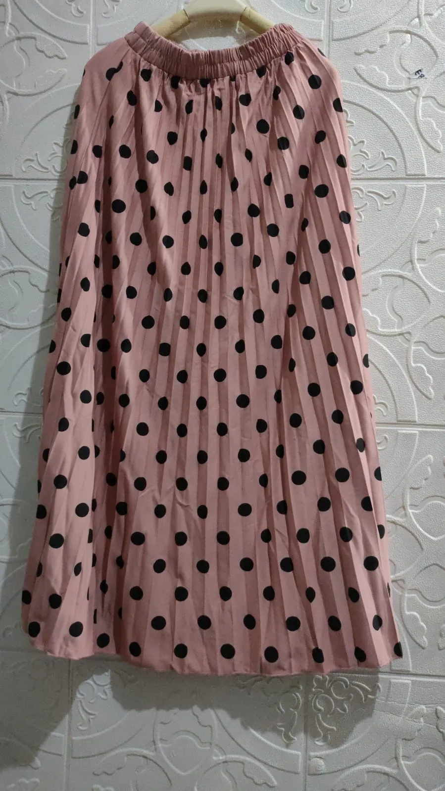 Jestia Rok Polka Panjang Wanita Lebar Mayung Plisket Spandex Tebal