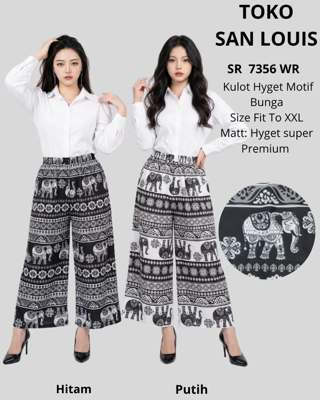 Celdiana Celana Kulot Panjang Pinggang Karet Motif Printing Hyget