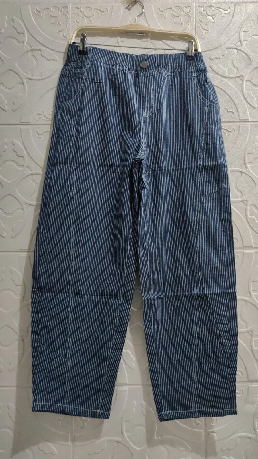 Elsana Celana Panjang Model Barel Wanita Motif Salur Jeans