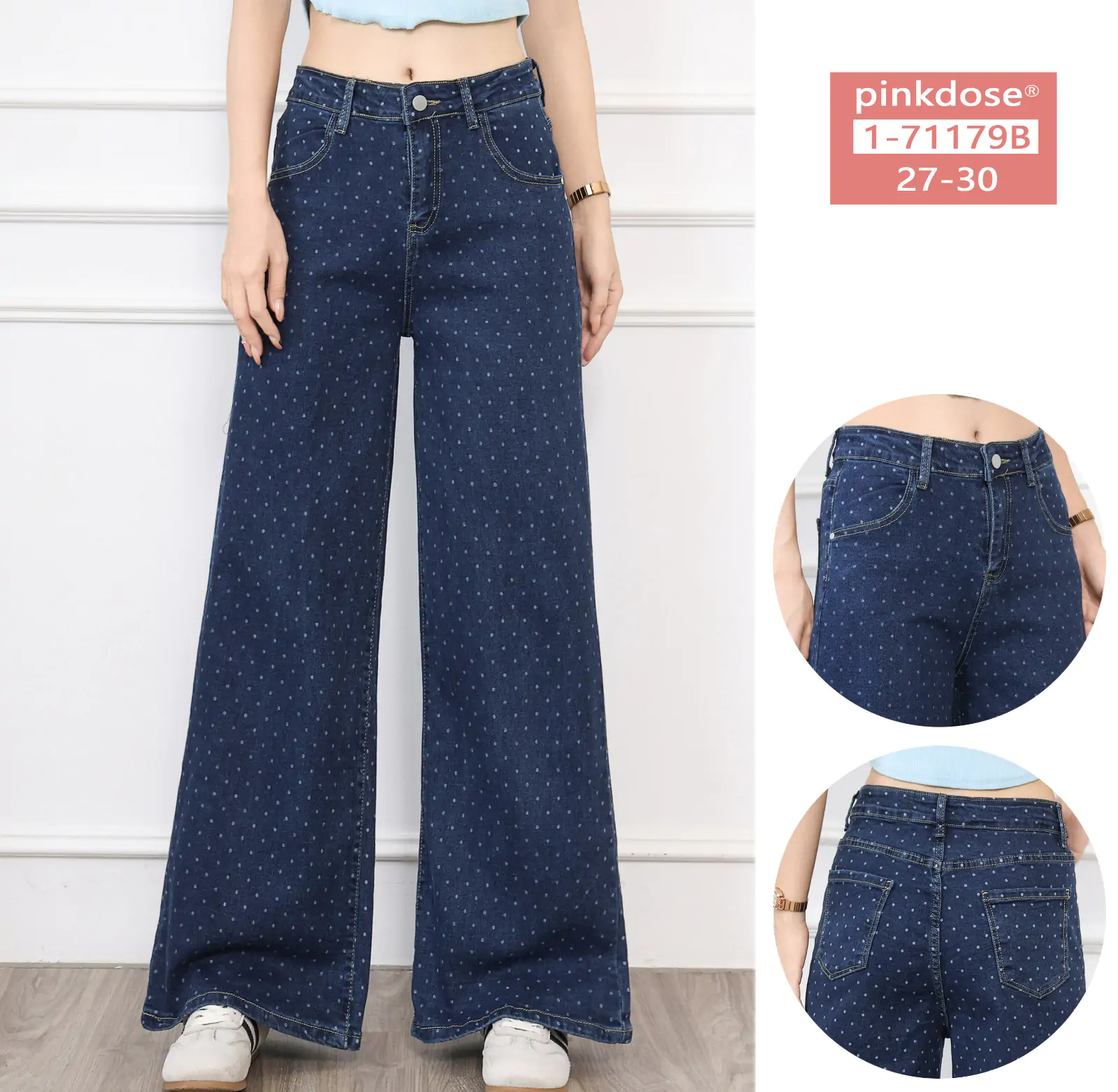 Bebyza Celana Panjang Skena Wanita Motif Polka Jeans
