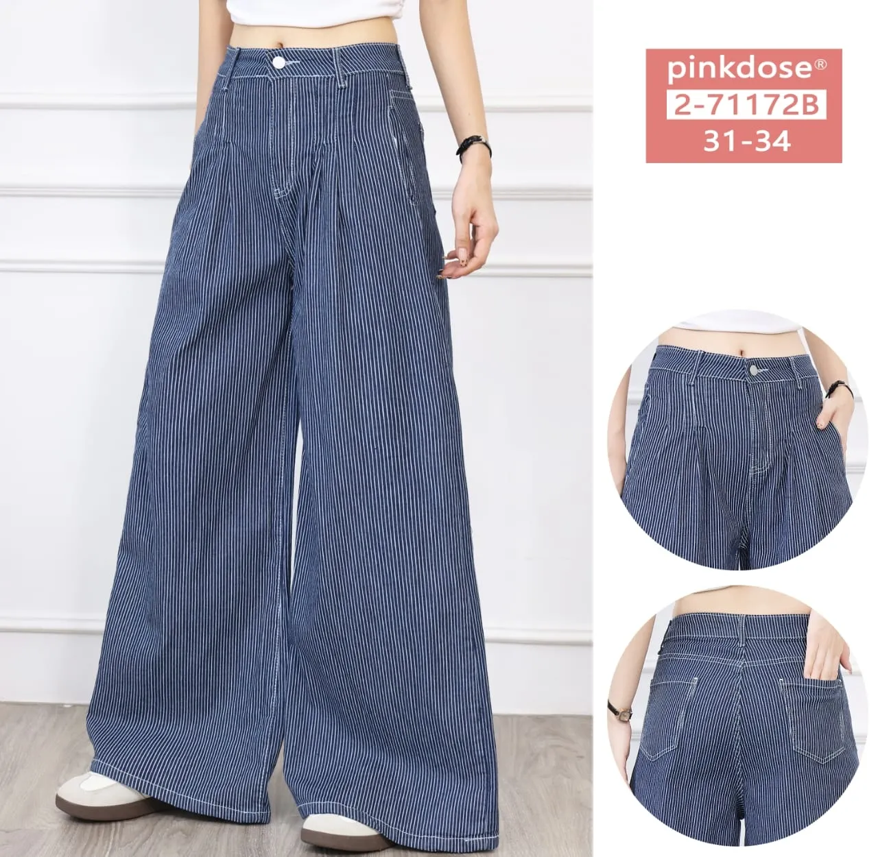 Elvya Celana Panjang Wanita Motif Salur Jeans