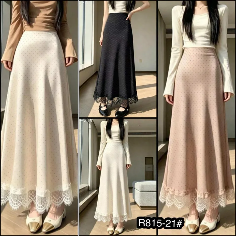 Hafdea Rok Panjang Wanita Motif Polka Satin Silk