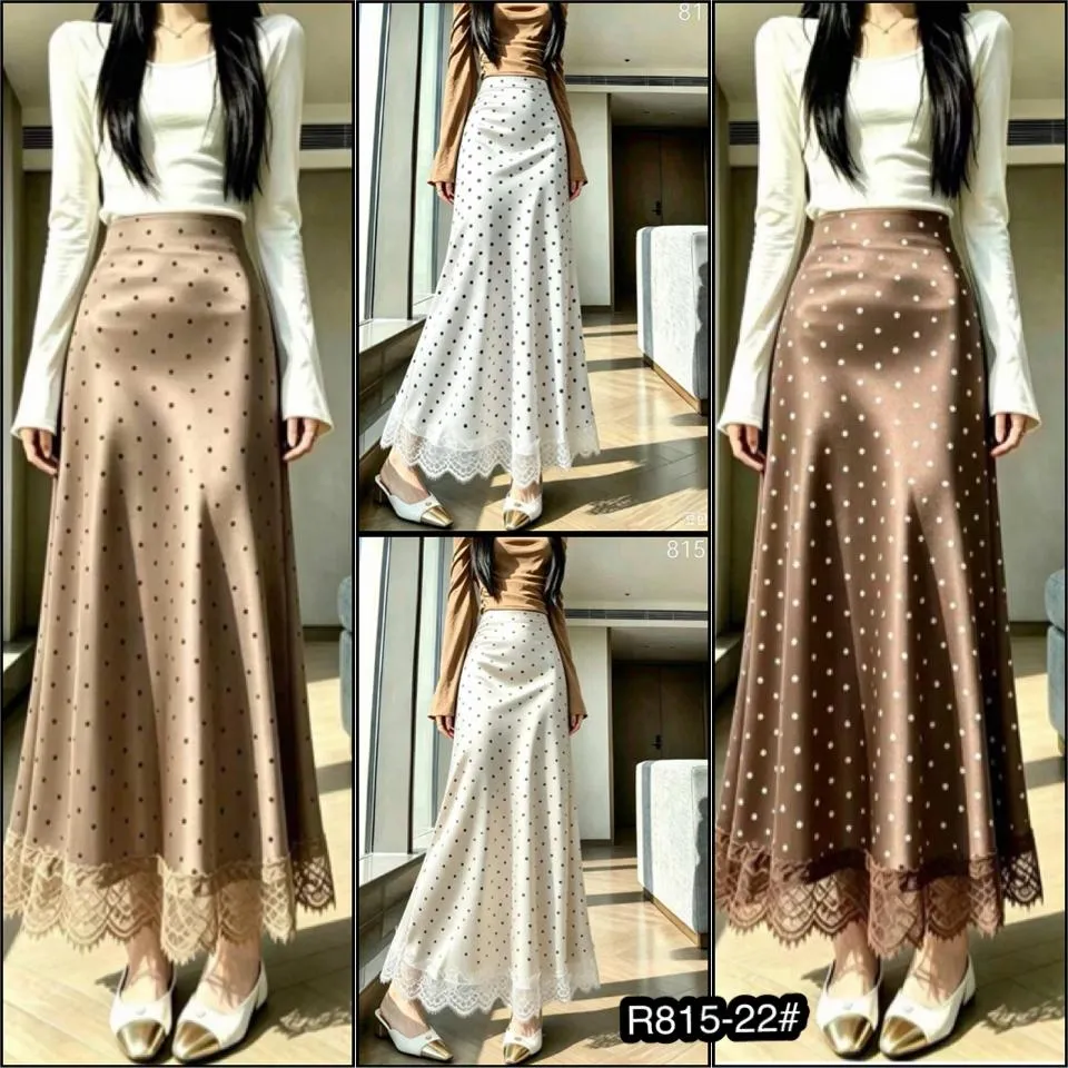 Jifada Rok Panjang Wanita Pinggang Karet Motif Polka Amira Silk