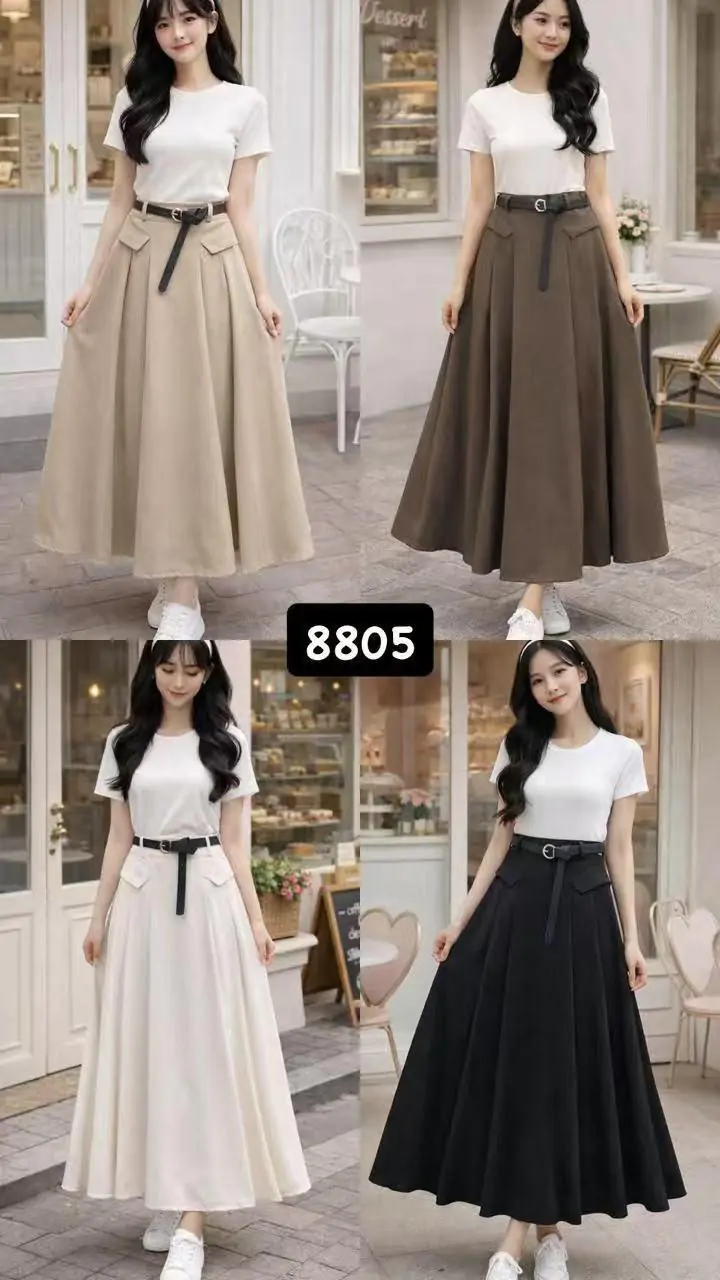Amoyra Rok Panjang Wanita Pinggang Karet Korean Style Katun Bkk