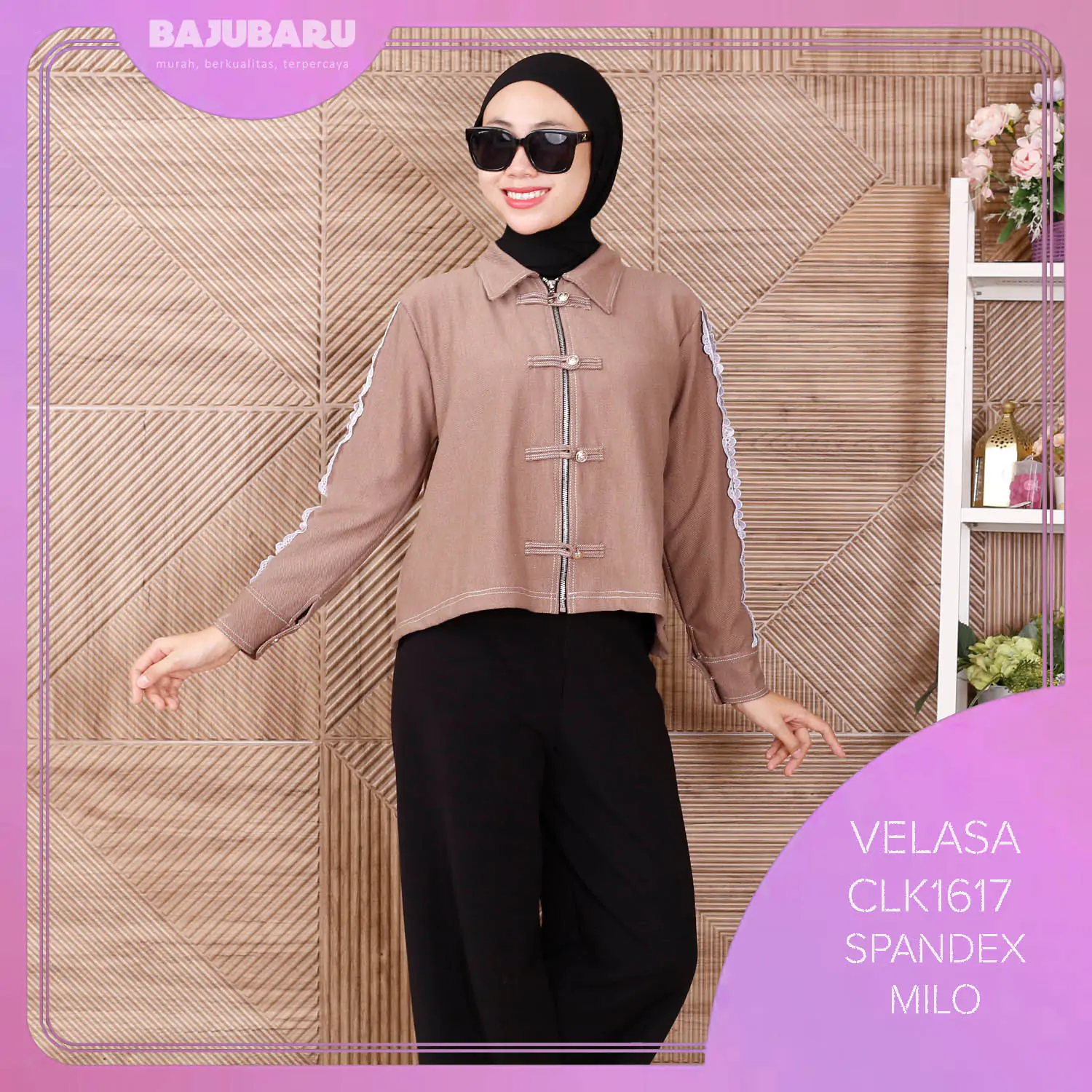 Velasa Atasan Cheongsam Wanita Lengan Panjang Kaos Spandek