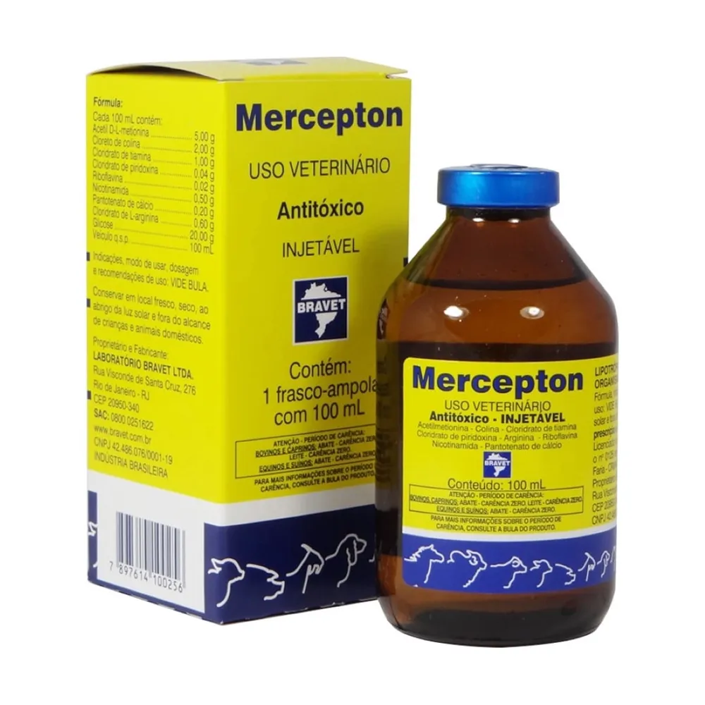 Mercepton antitóxico veterinário injetável 100ml BRAVET