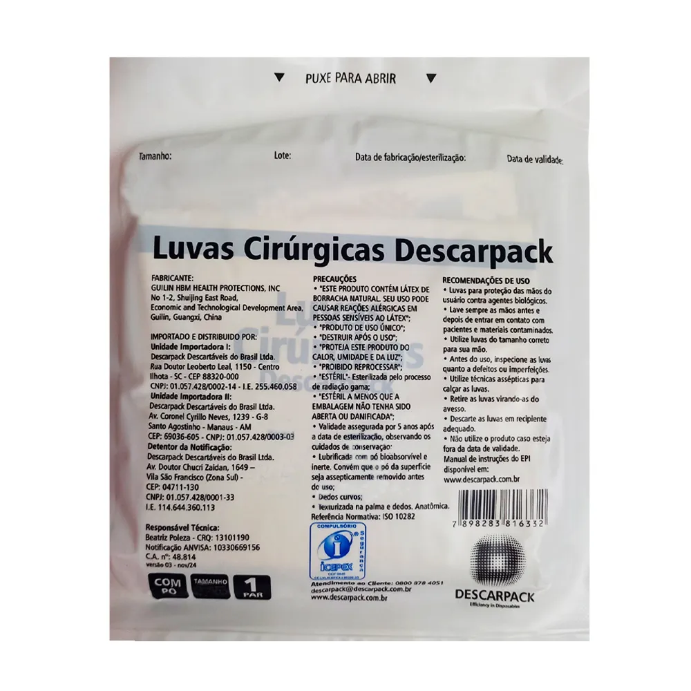 Luva cirúrgica estéril látex com pó DESCARPACK