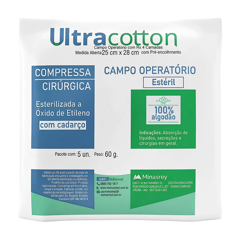 Campo operatório estéril fio radiopaco 25x28cm 5un MELHORMED