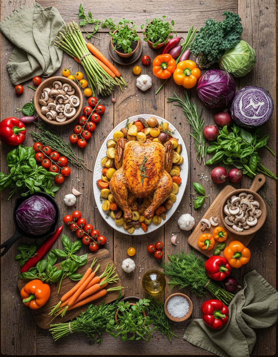 Fresh ingredients on table