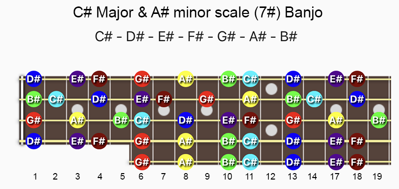 C♯ Major & A♯ minor scale notes on Banjo