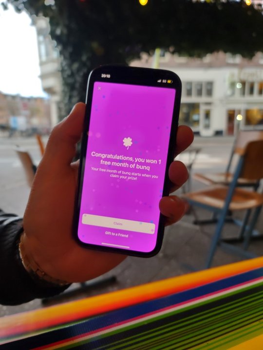 bunq app on an Android device with Wheel of Fortune prize won - photo.
