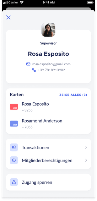 Finom mobile screenshot: Employee card