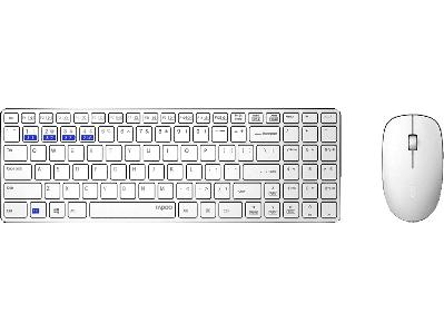 RAPOO Multimodus-Kombi-Set 9300M, Tastatur & Maus Set, kabellos, Weiß