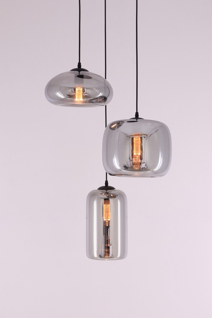 EEF hanglamp 3 luxe rookglazen 150cm 50001 EEF hanglamp 3 luxe rookglazen 150cm 50001