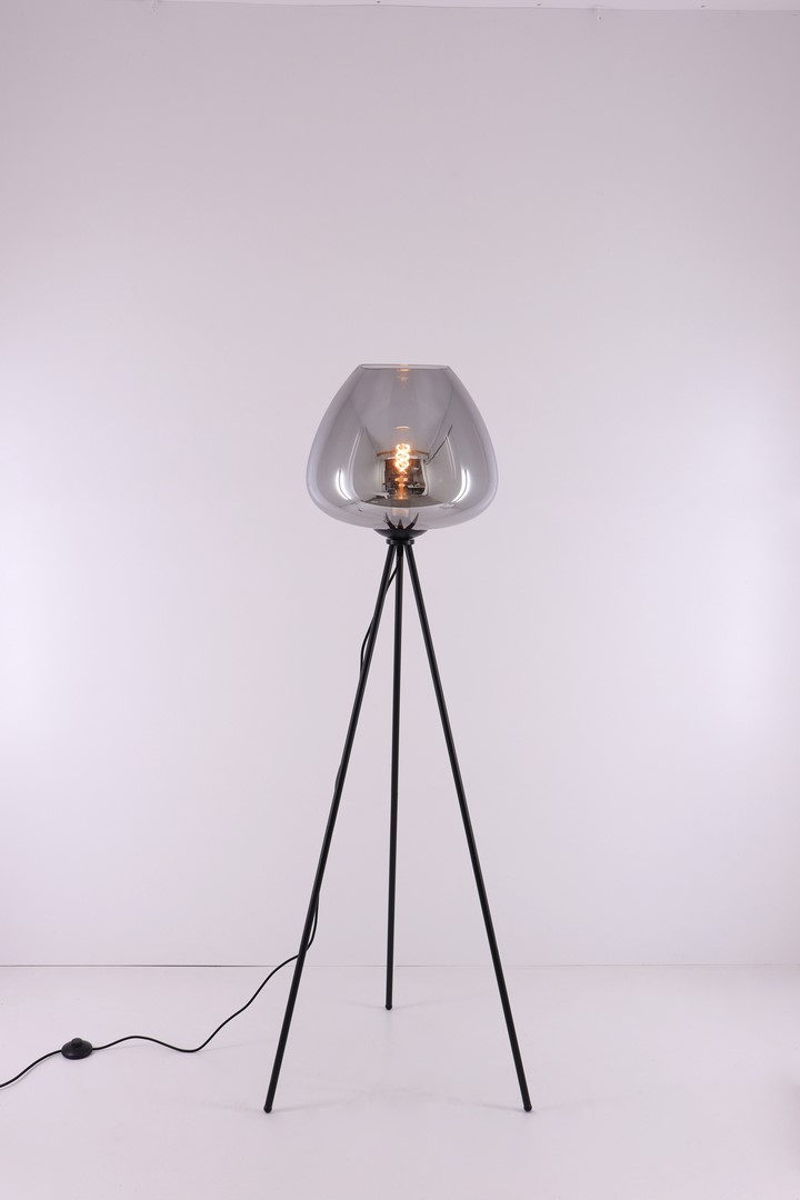 Vloerlamp 3-poot zwart | smoke glas 43516 Vloerlamp 3-poot zwart | smoke glas 43516