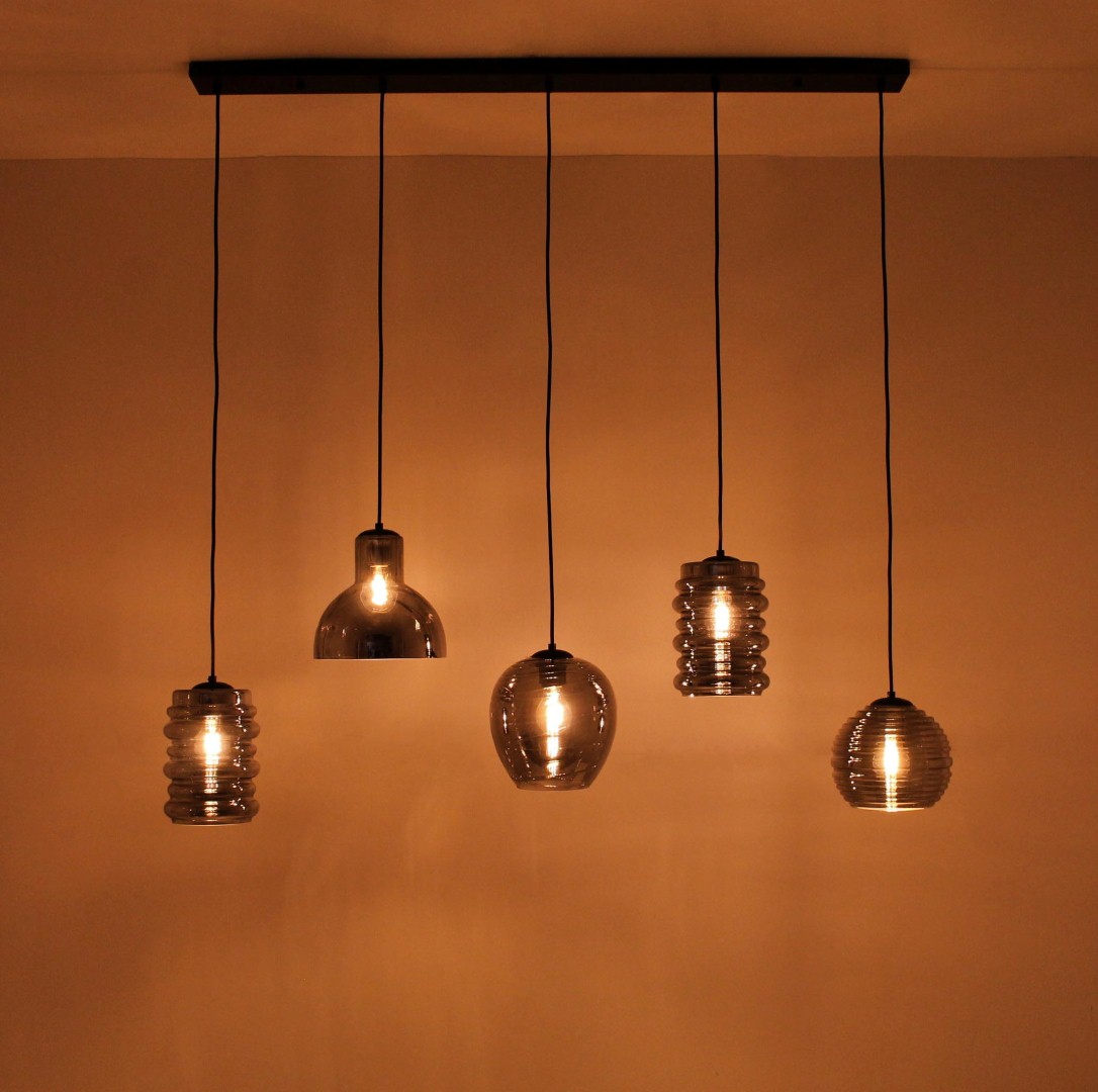 Hanglamp rookglazen 5-lichts 125cm 42348 en glas Hanglamp rookglazen 5-lichts 125cm 42348 en glas