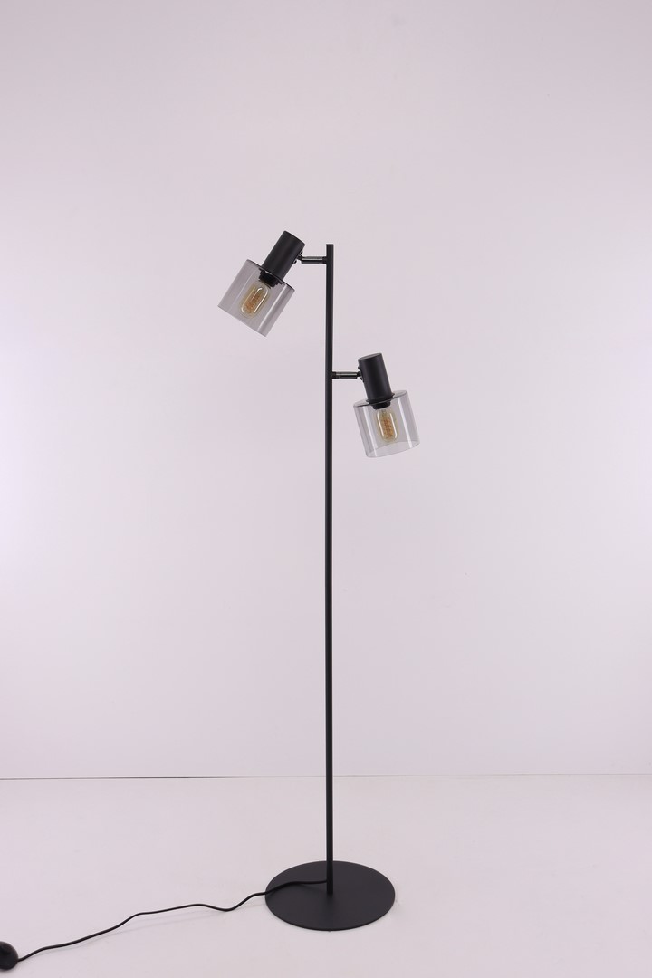 Vloerlamp 2lichts | mat zwart met rookglas 43764 Vloerlamp 2lichts | mat zwart met rookglas 43764