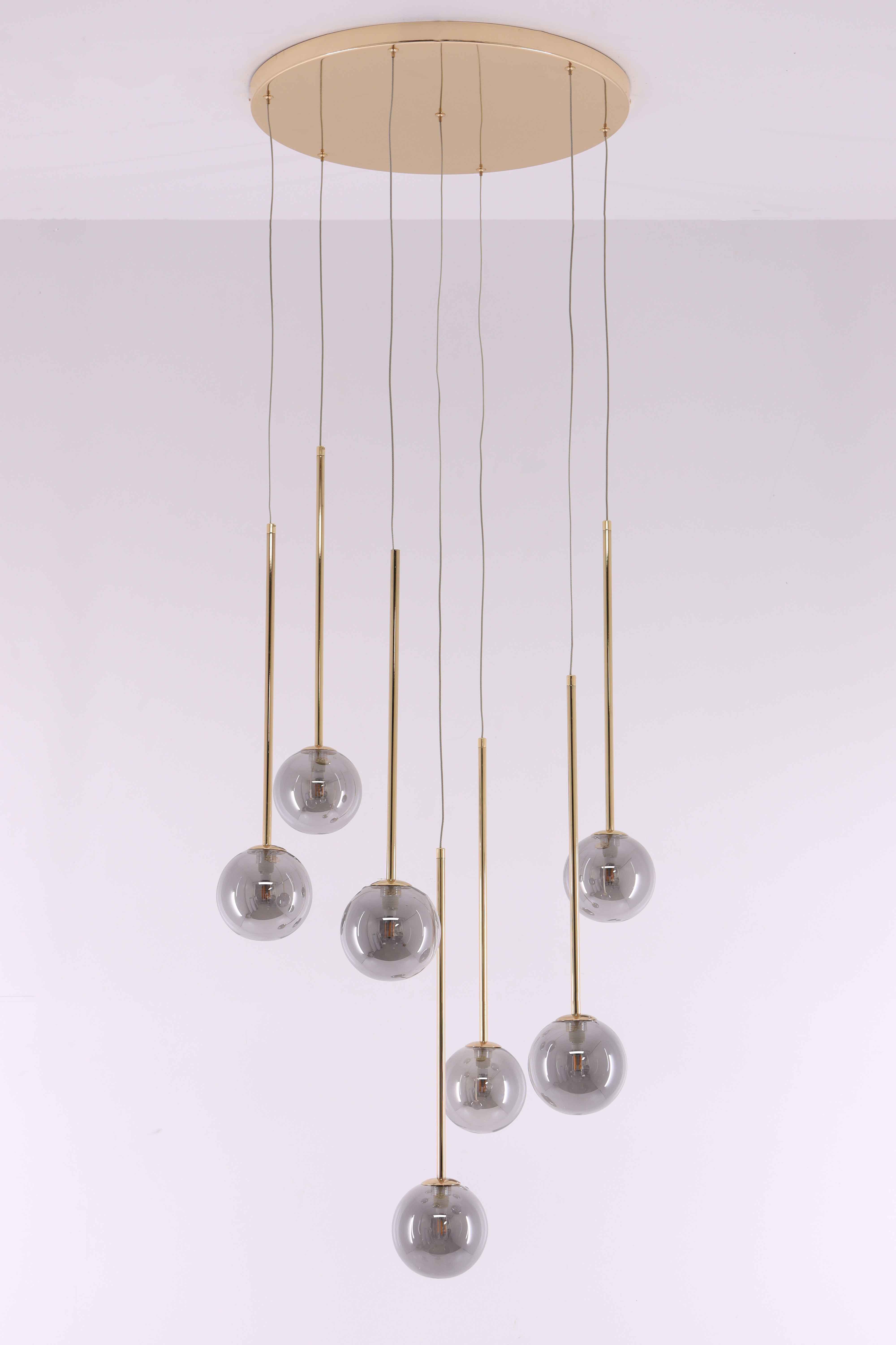 Videlamp Gold - 7 lichts - goud smoke rookglas - 350cm 61065 Videlamp Gold - 7 lichts - goud smoke rookglas - 350cm 61065