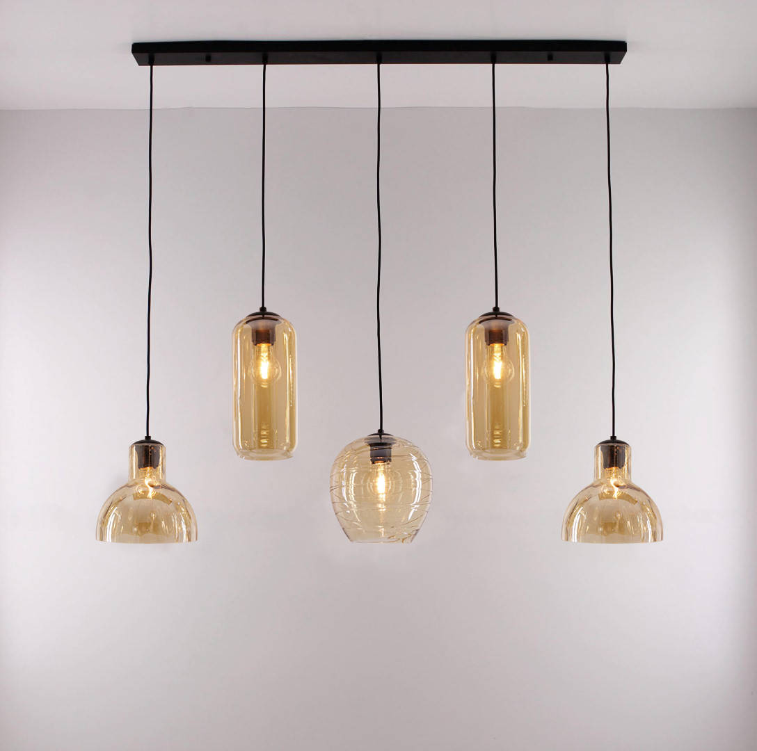 noot Buitenshuis Vet Hanglamp 5 lichts | Amber Goud |125 cm