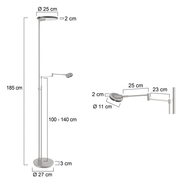 Vloerlamp met leesarm staal Turound 2663ST Vloerlamp met leesarm staal Turound 2663ST