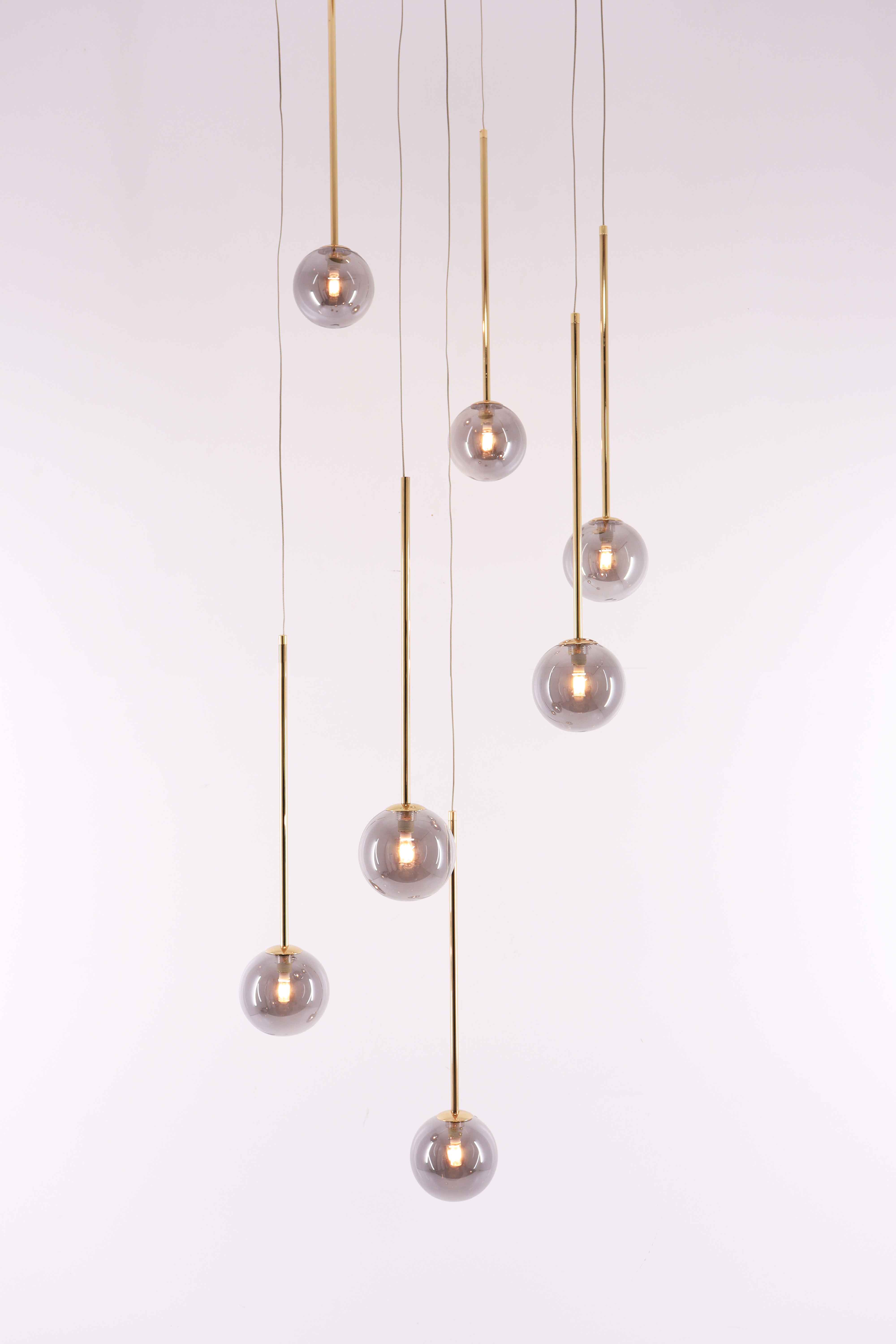 Videlamp Gold - 7 lichts - goud smoke rookglas - 350cm 61065 Videlamp Gold - 7 lichts - goud smoke rookglas - 350cm 61065