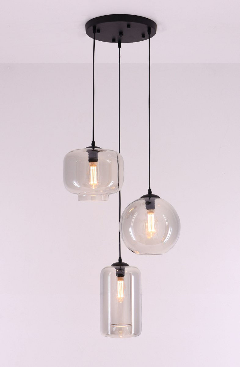 Guggenheim Museum huren serveerster EEf hanglamp Grey - getint grijs glas - 3 lichts 150cm