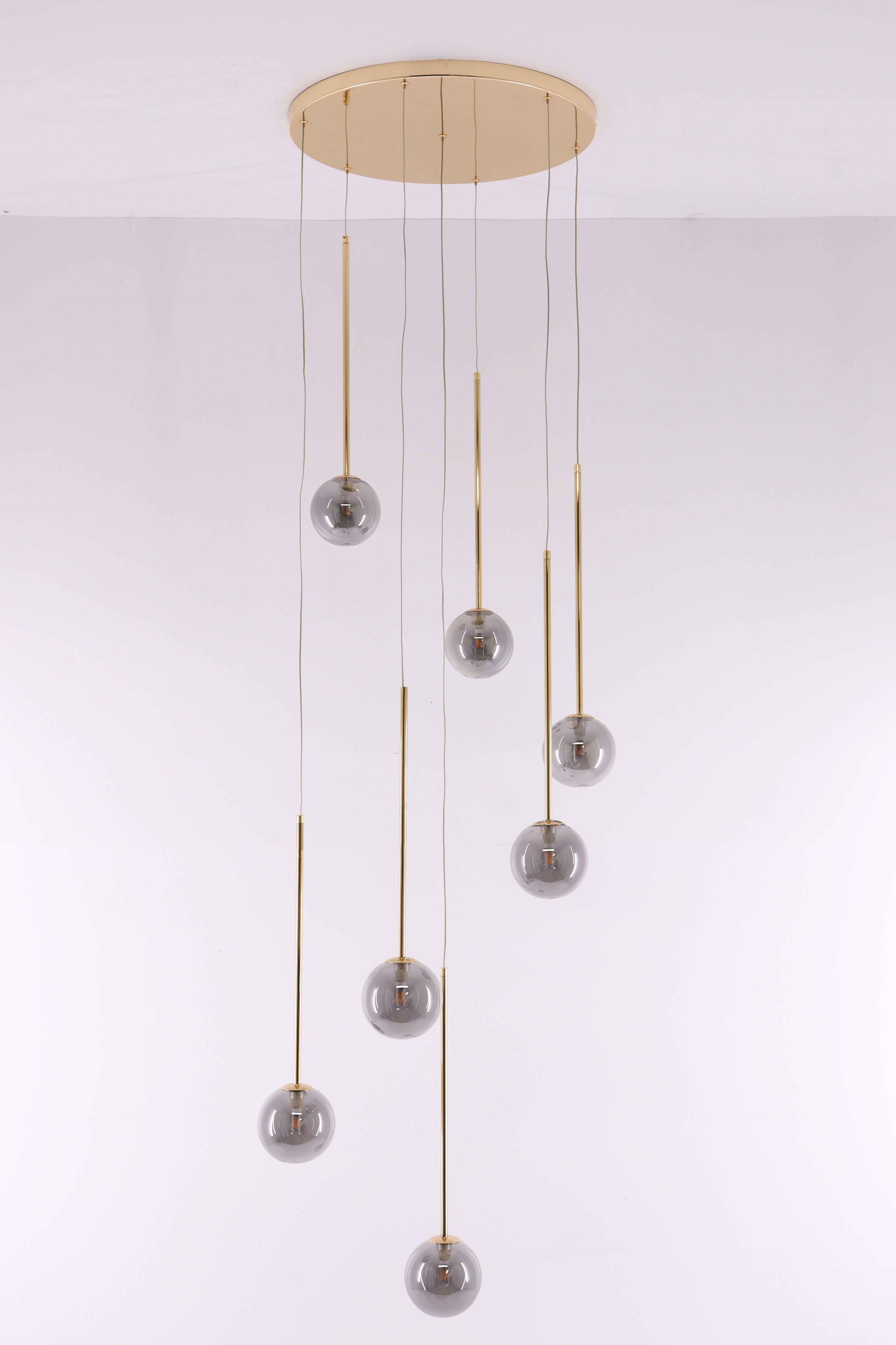 Videlamp Gold - 7 lichts - goud smoke rookglas - 350cm 61065 Videlamp Gold - 7 lichts - goud smoke rookglas - 350cm 61065