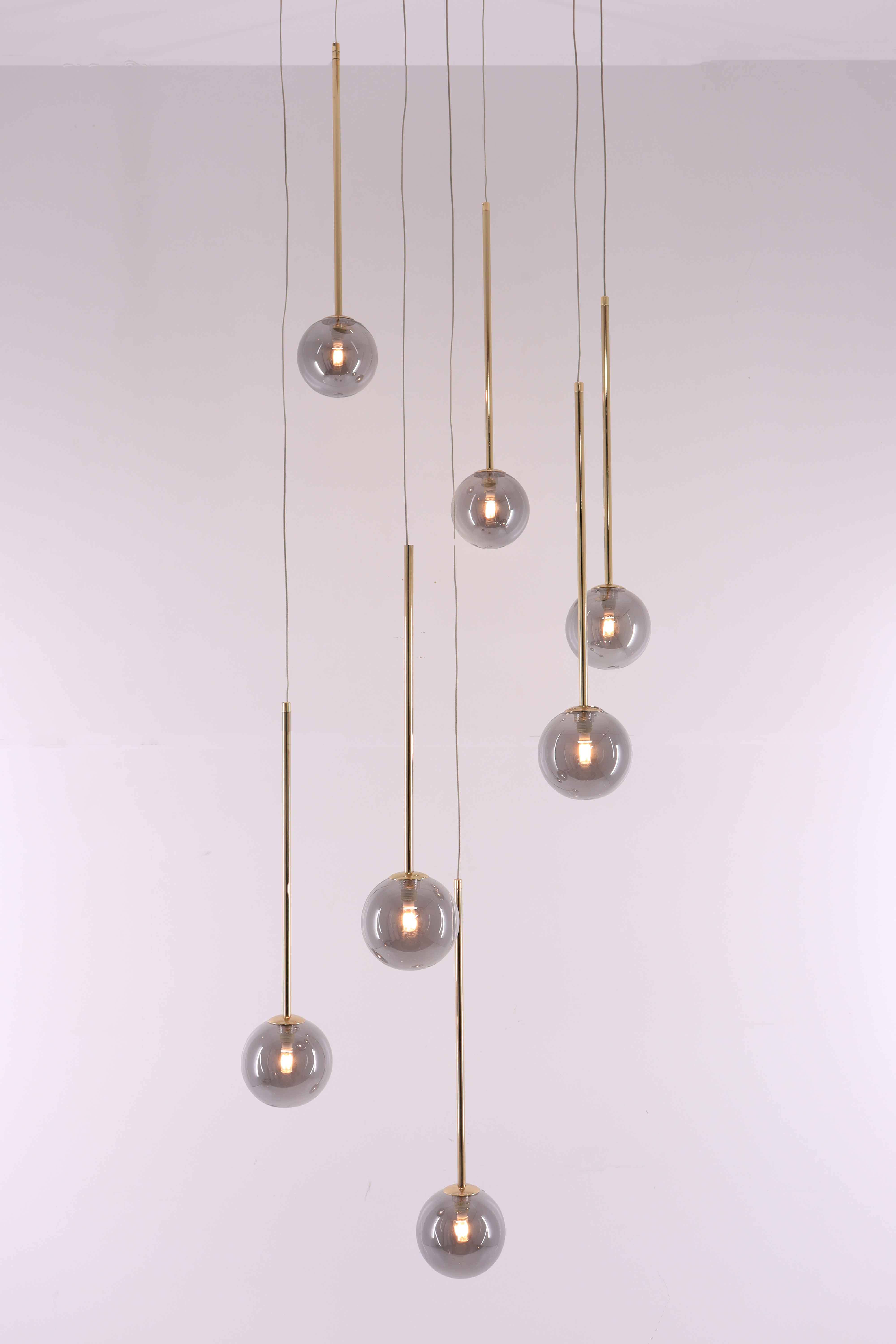 Videlamp Gold - 7 lichts - goud smoke rookglas - 350cm 61065 Videlamp Gold - 7 lichts - goud smoke rookglas - 350cm 61065
