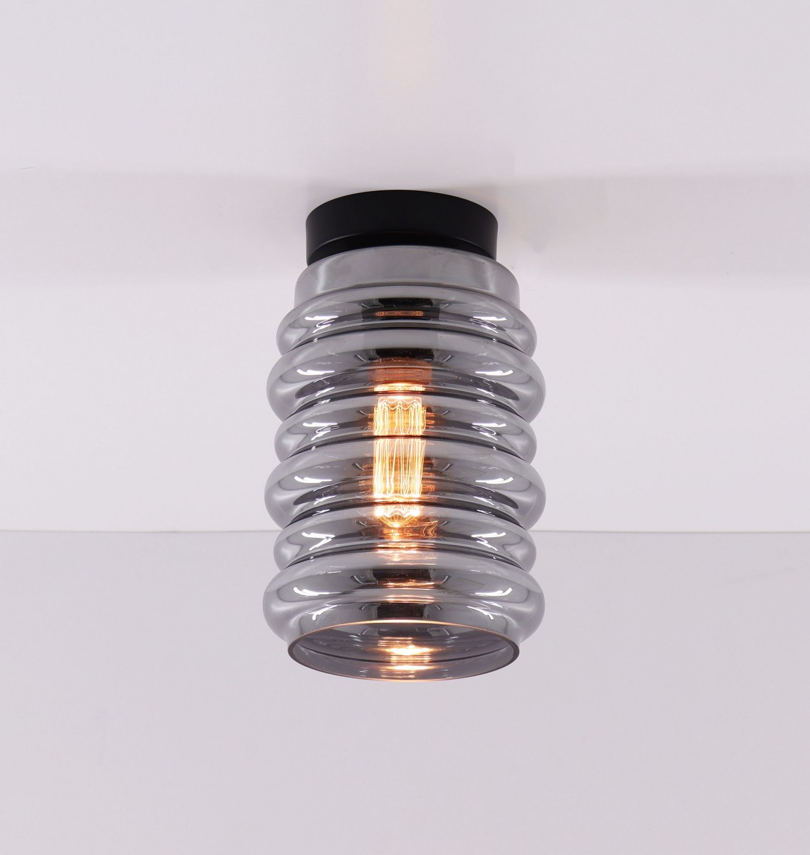 Plafondlamp geribbeld smoke rookglas 50100 Plafondlamp geribbeld smoke rookglas 50100