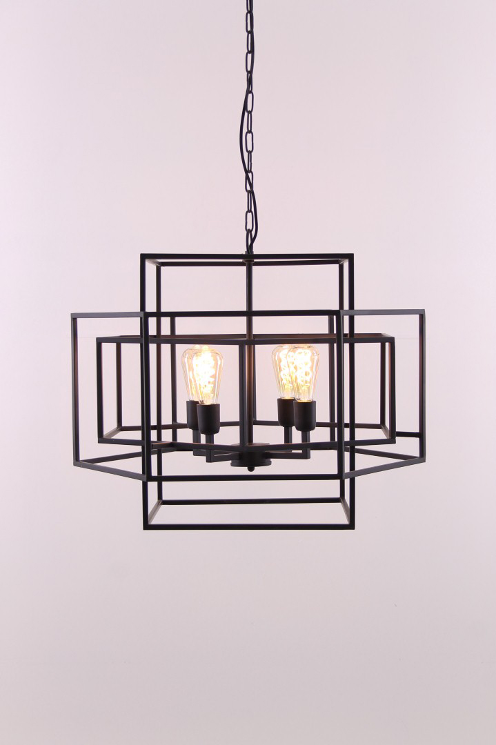 Kruik Amuseren Somber Hanglamp vierkant mat zwart 69cm