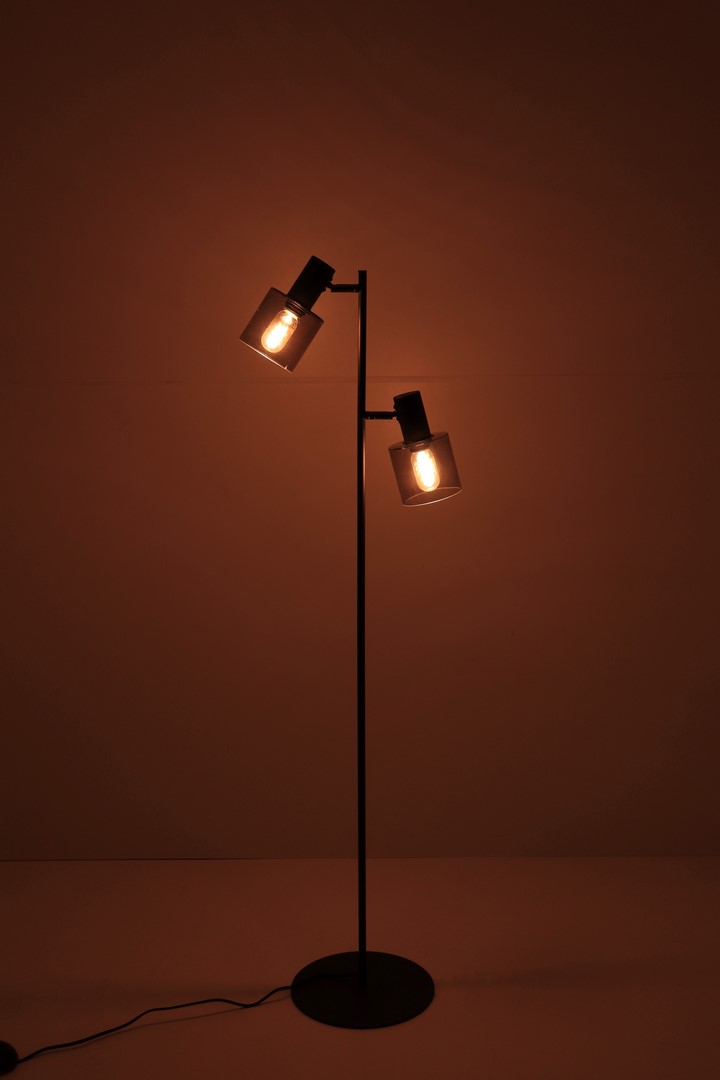 Vloerlamp 2lichts | mat zwart met rookglas 43764 Vloerlamp 2lichts | mat zwart met rookglas 43764