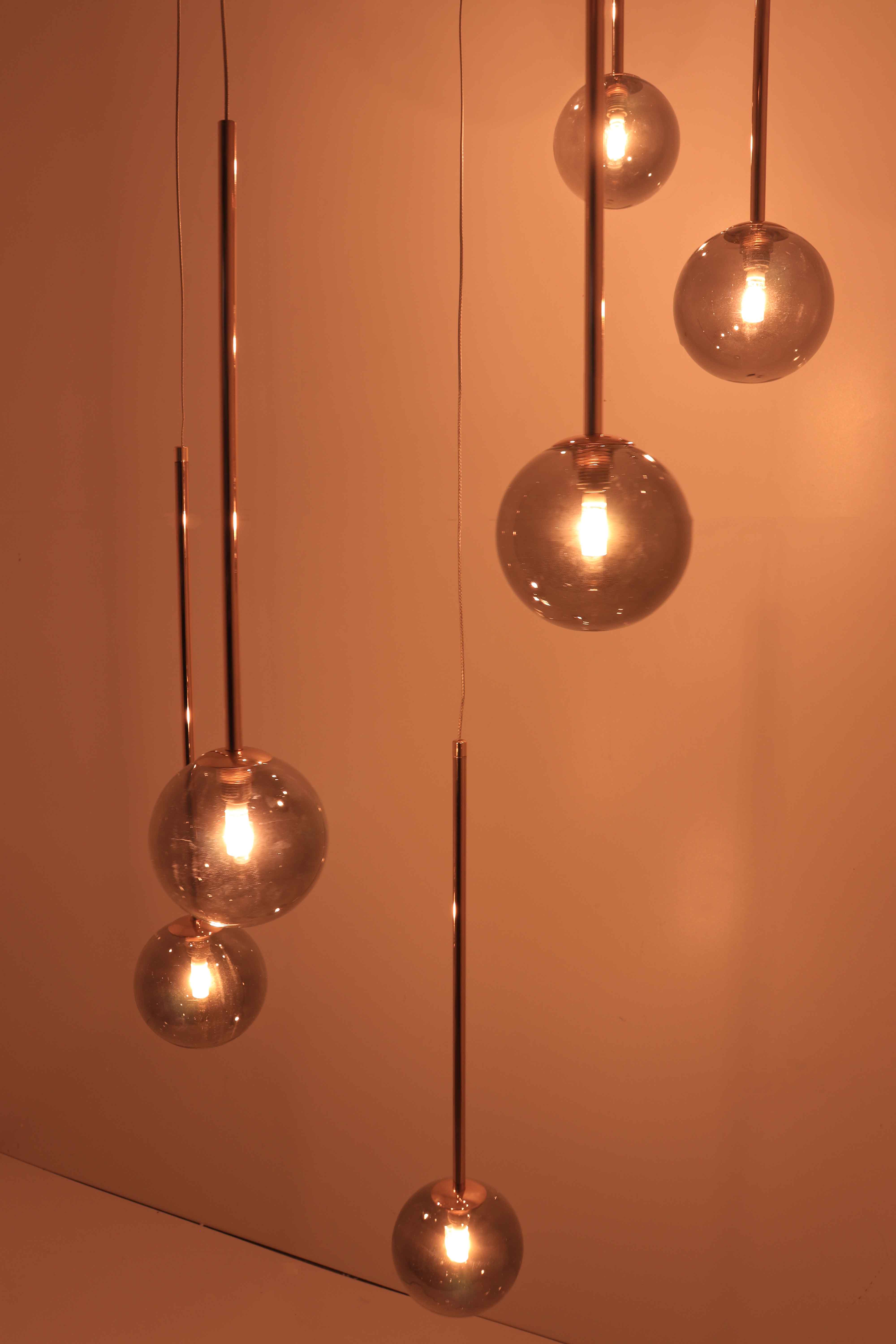 Videlamp Gold - 7 lichts - goud smoke rookglas - 350cm 61065 Videlamp Gold - 7 lichts - goud smoke rookglas - 350cm 61065