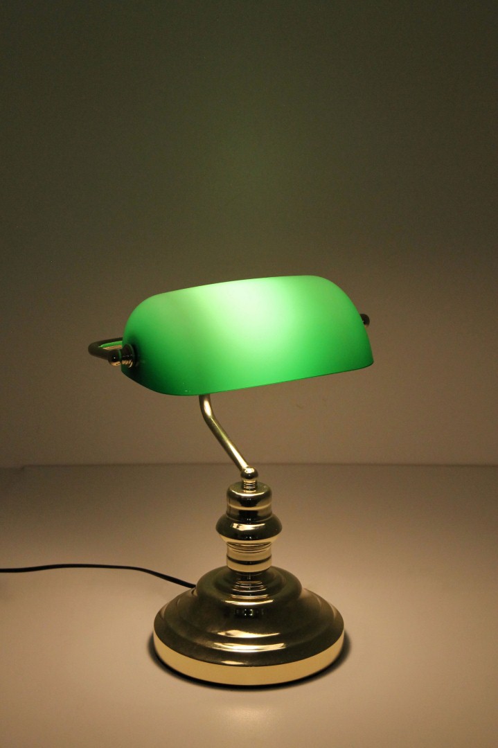 Gom Traditie zwaartekracht Bankierslamp / Notarislamp messing met groen