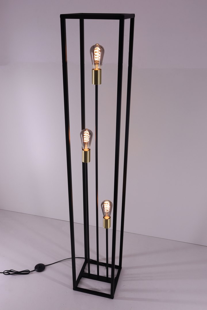 Moderne vloerlamp | Zwart Goud | 3 lichts zuil frame 43380 Moderne vloerlamp | Zwart Goud | 3 lichts zuil frame 43380
